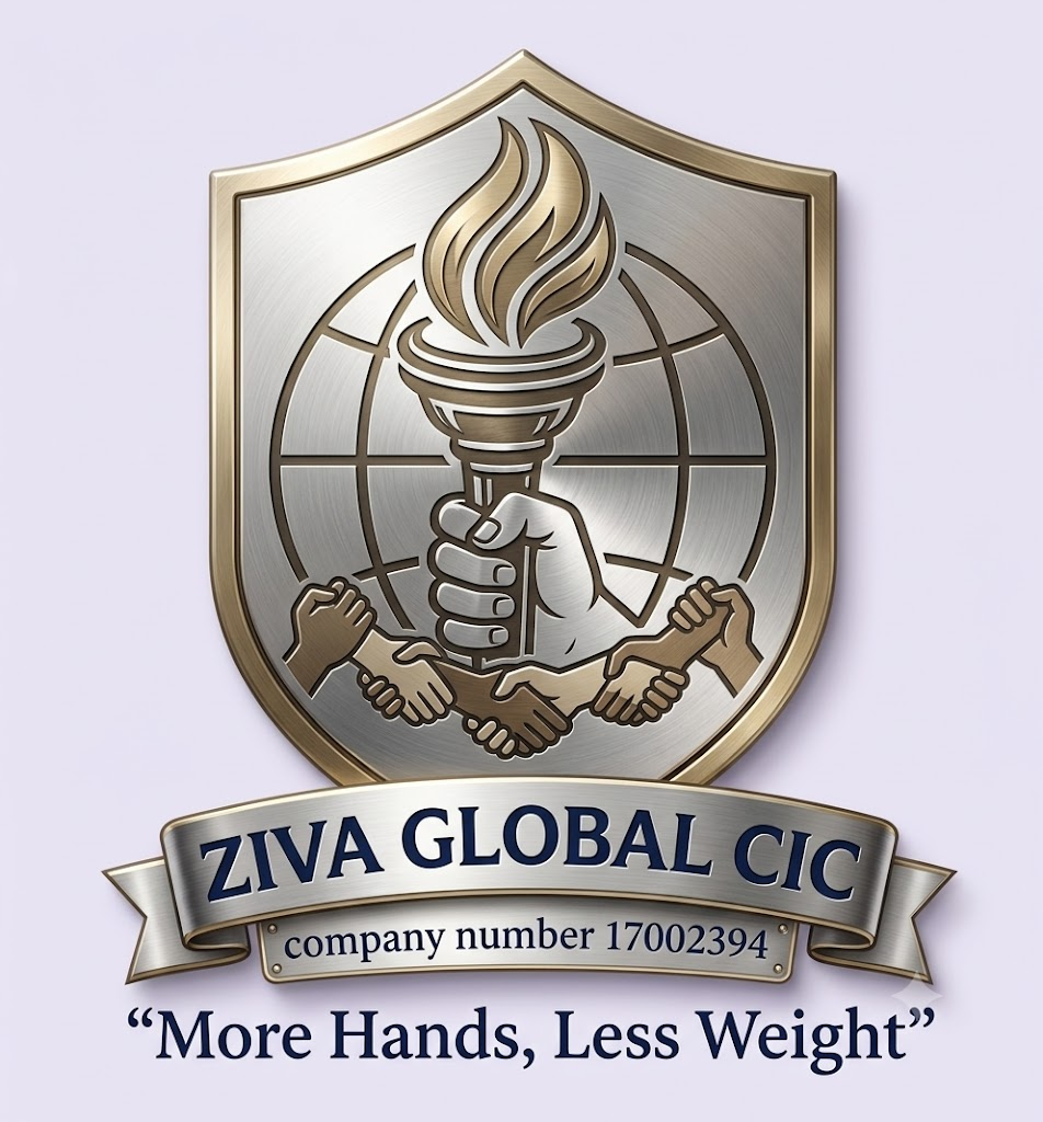 ZIVA Global CIC shield emblem with More Hands, Less Weight motto